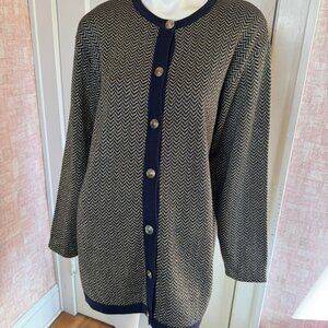 Vtg Norm Thompson Long Button Navy Gold Cardigan sz L
